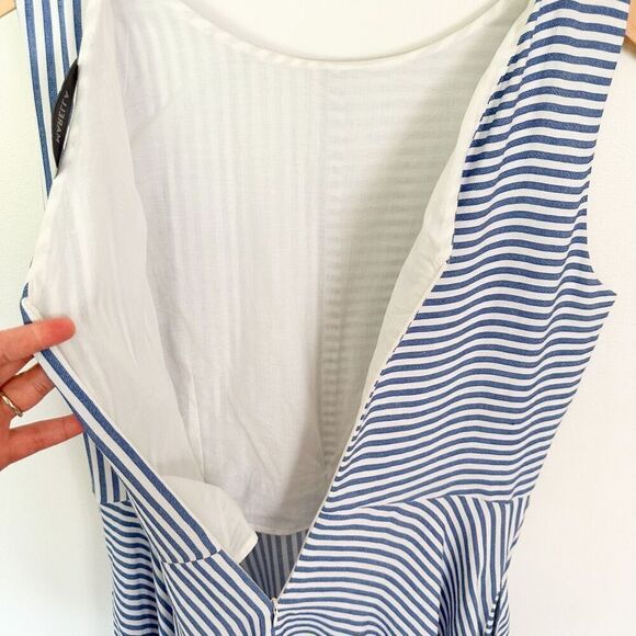 Marella Women’s Blue and White Striped Sleeveless Modest Neckline Midi Maxi Dres - Picture 8 of 13
